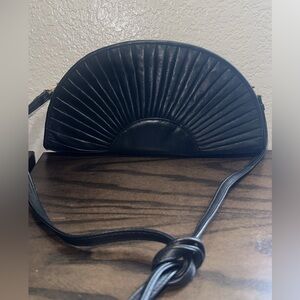 Brio Vintage Black Leather Shell Crossbody Bag